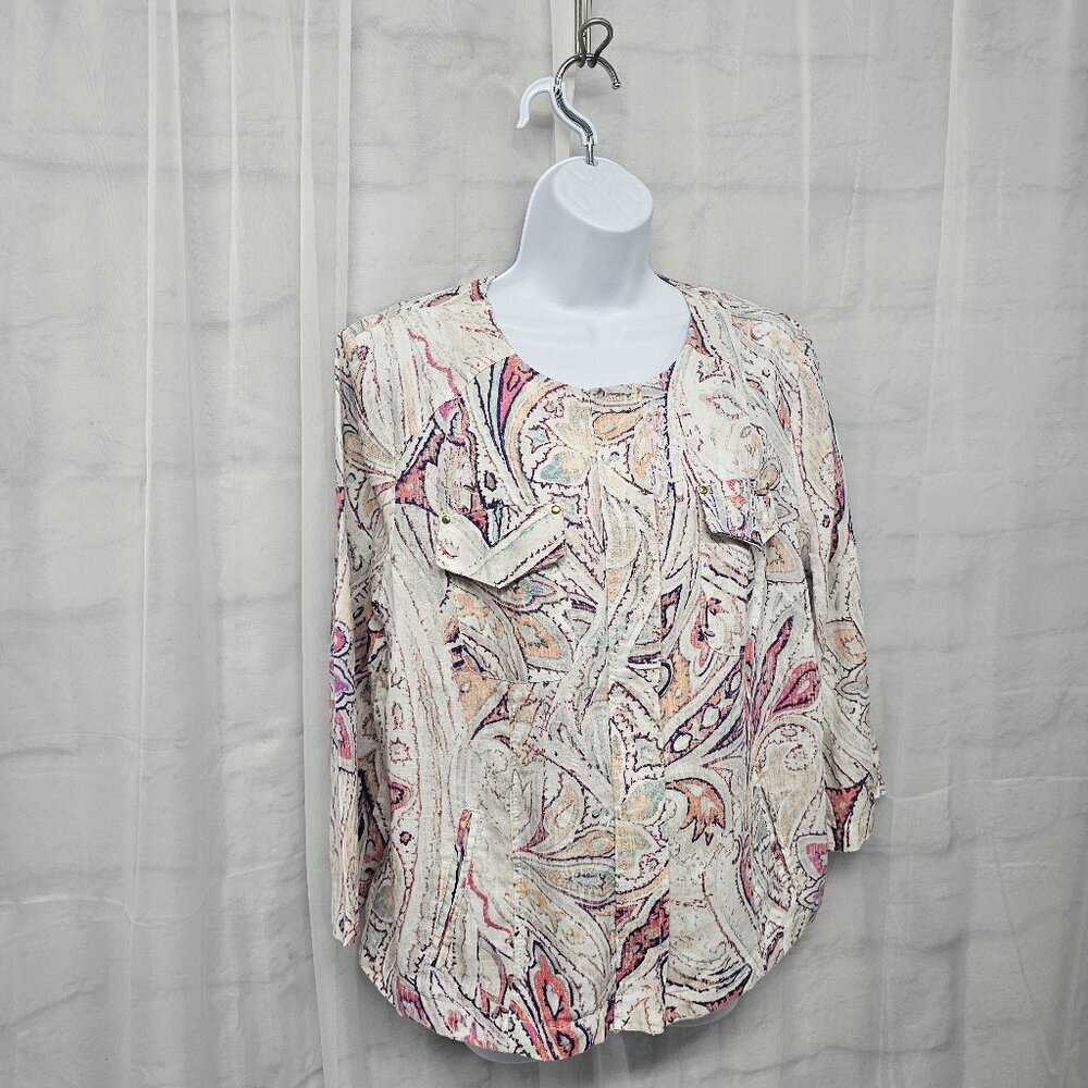 Chico's Jacket Shacket Pink Linen Boho Coastal Beach 2 (L) - Picture 9 of 16